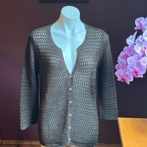 EDDIE BAUER Brown Open Crochet Knit 3/4 Sleeves Sweater XL
